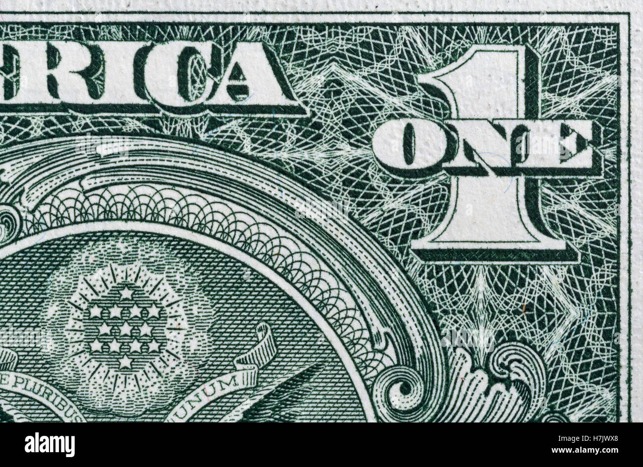 US one dollar bill corner, macro closeup Stock Photo