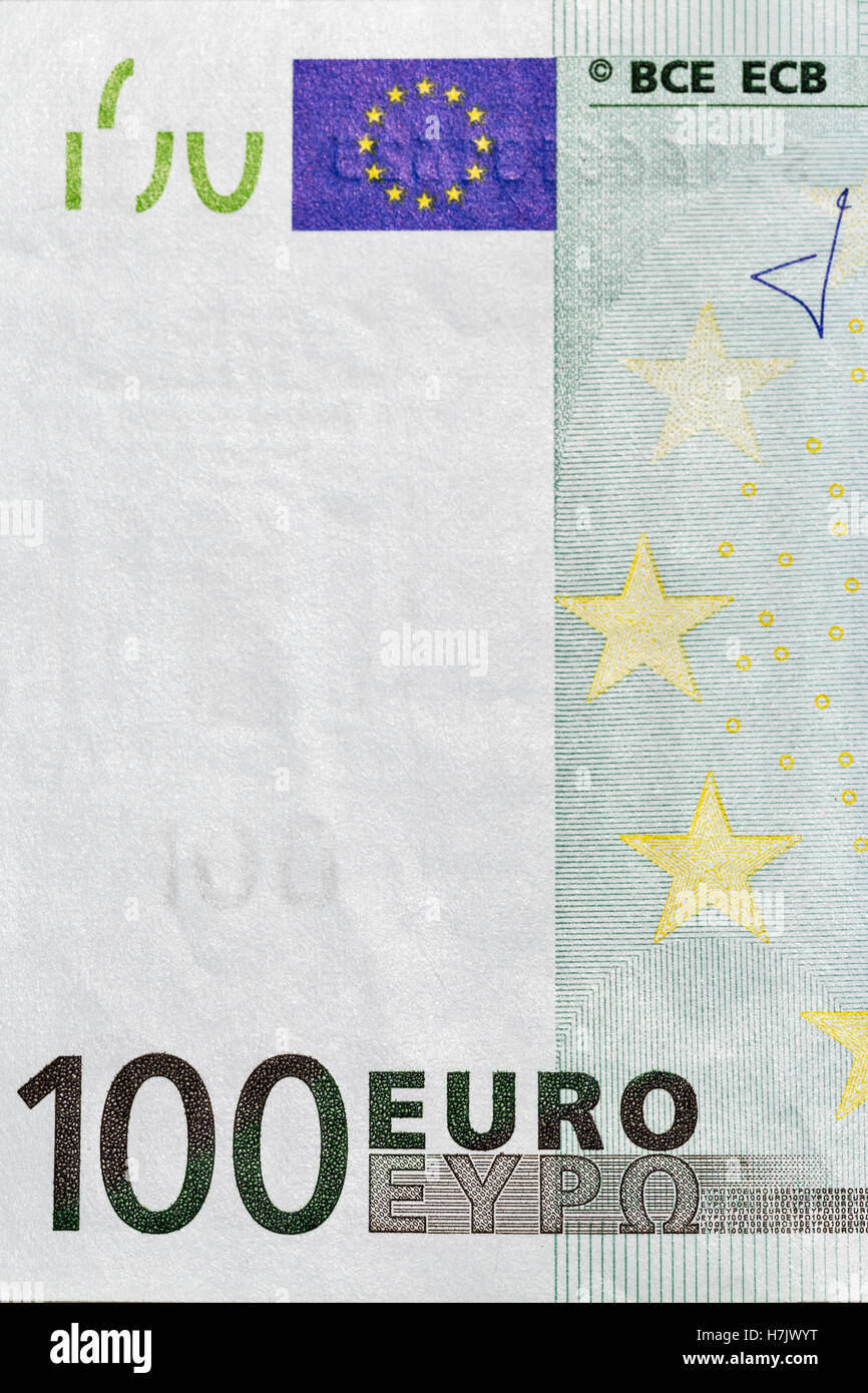 One hundred Euro banknote fragment closeup, front side Stock Photo - Alamy