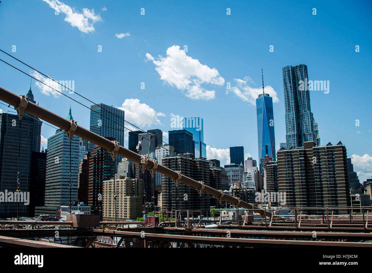 New York City USA Skyline Big Apple view from Brooklyn Bridge Stock ...