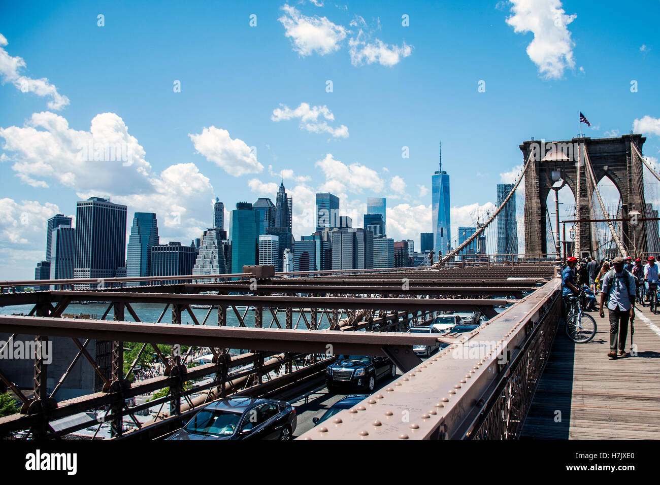 New York City USA Skyline Big Apple view from Brooklyn Bridge 3 Stock ...