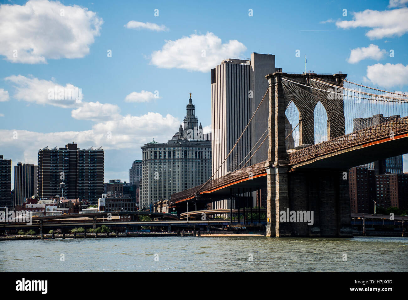 New York City USA Skyline Big Apple Hudson River and Brooklyn bridge ...