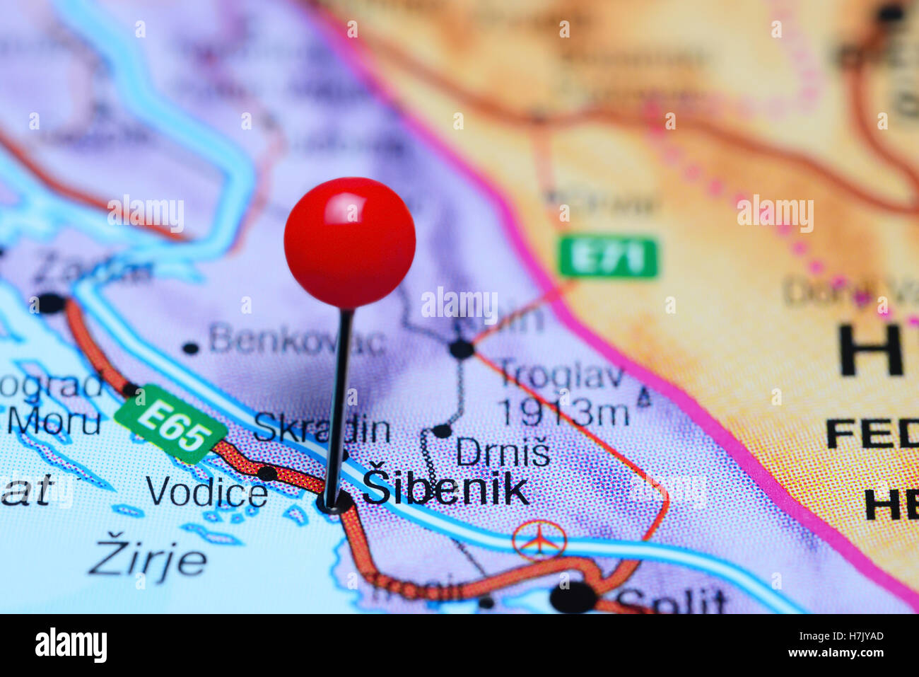 Sibenik pinned on a map of Croatia Stock Photo