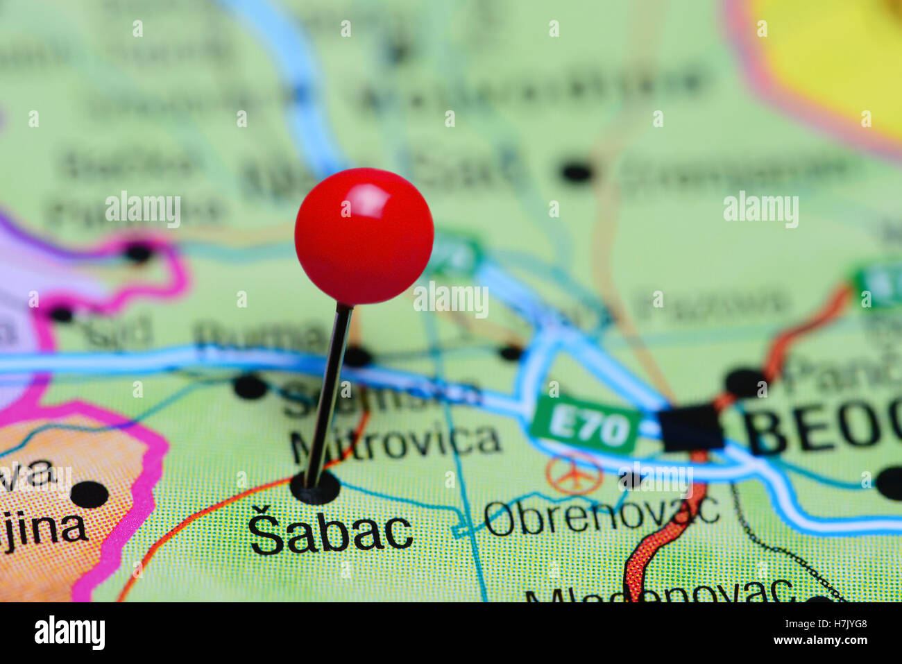 Sabac pinned on a map of Serbia Stock Photo - Alamy