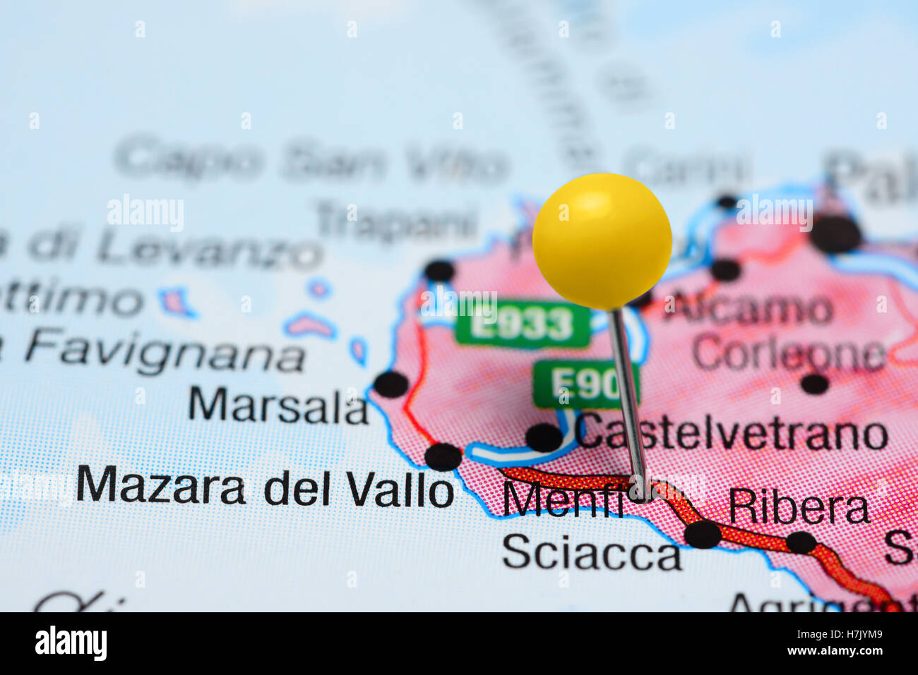 Menfi pinned on a map of Italy Stock Photo - Alamy