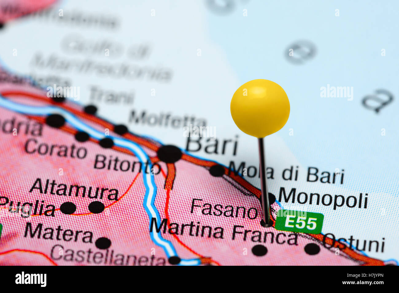 Fasano pinned on a map of Italy