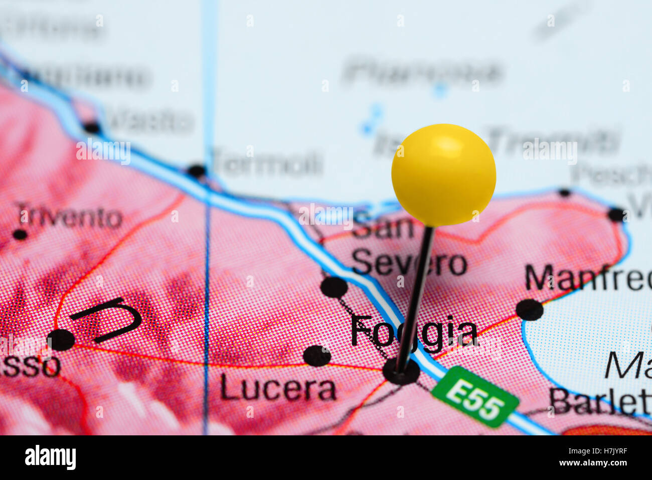 Foggia pinned on a map of Italy Stock Photo