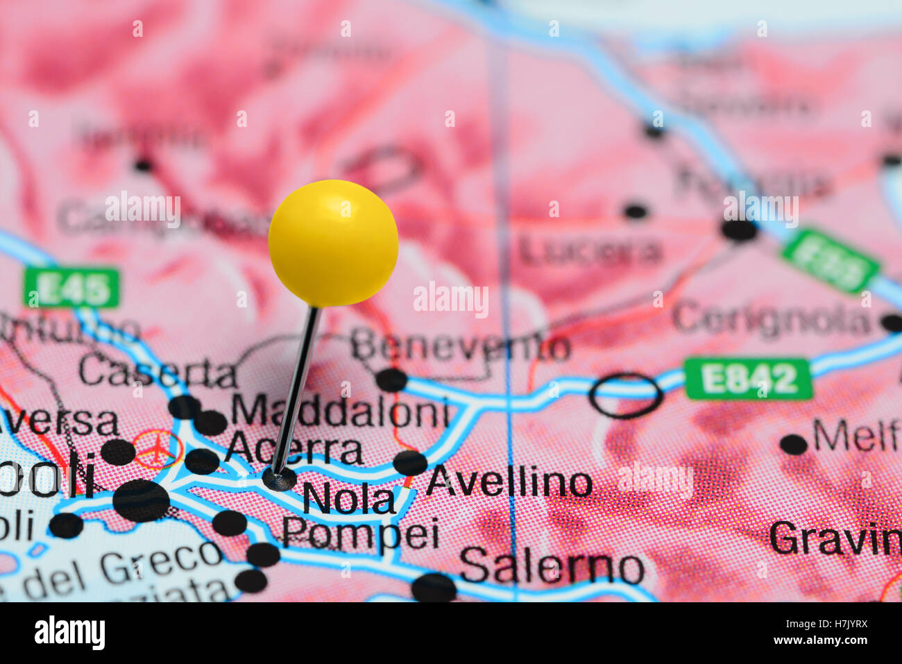 Nola pinned on a map of Italy Stock Photo