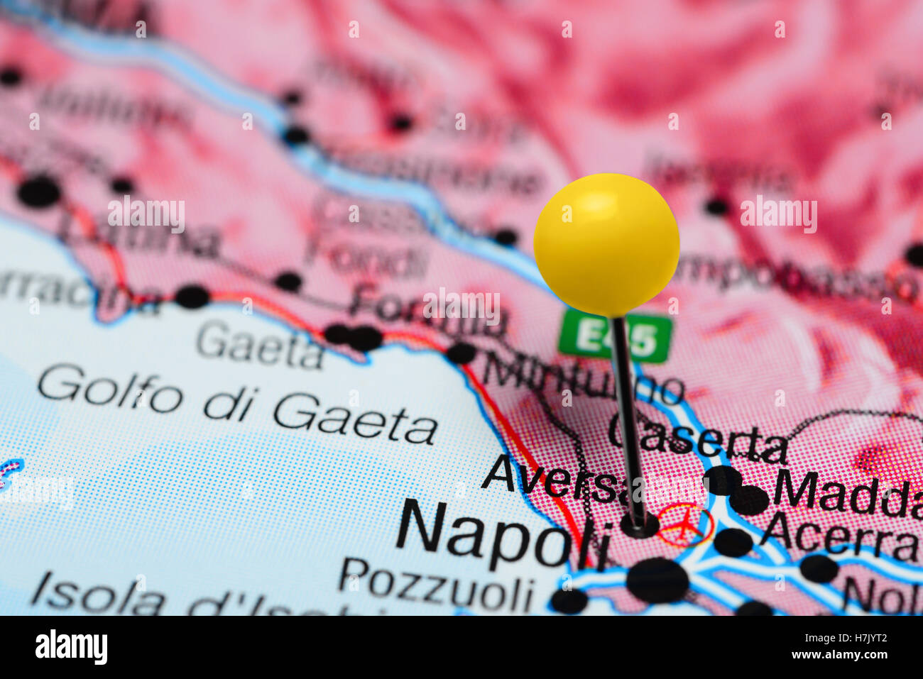 Aversa pinned on a map of Italy Stock Photo