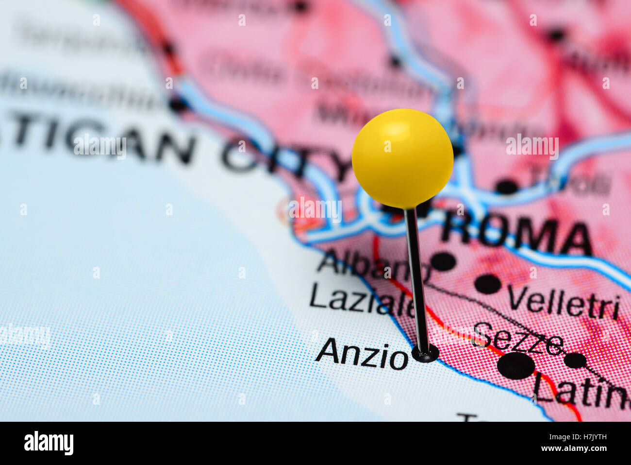 Anzio pinned on a map of Italy Stock Photo Alamy