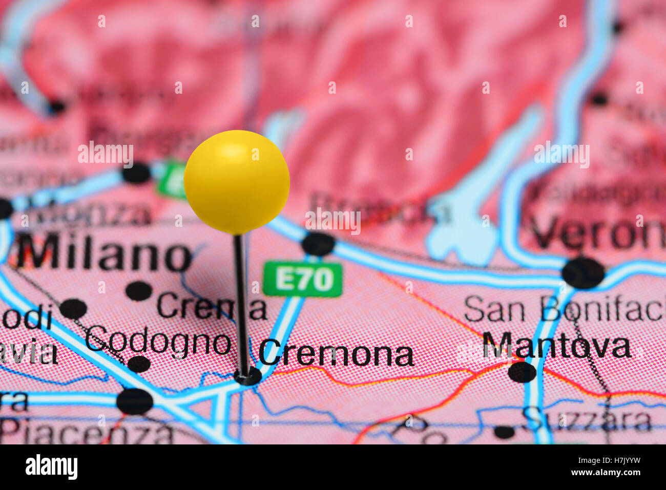 Cremona pinned on a map of Italy Stock Photo Alamy