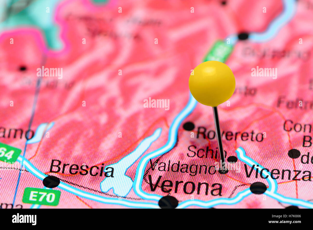 Valdagno pinned on a map of Italy Stock Photo