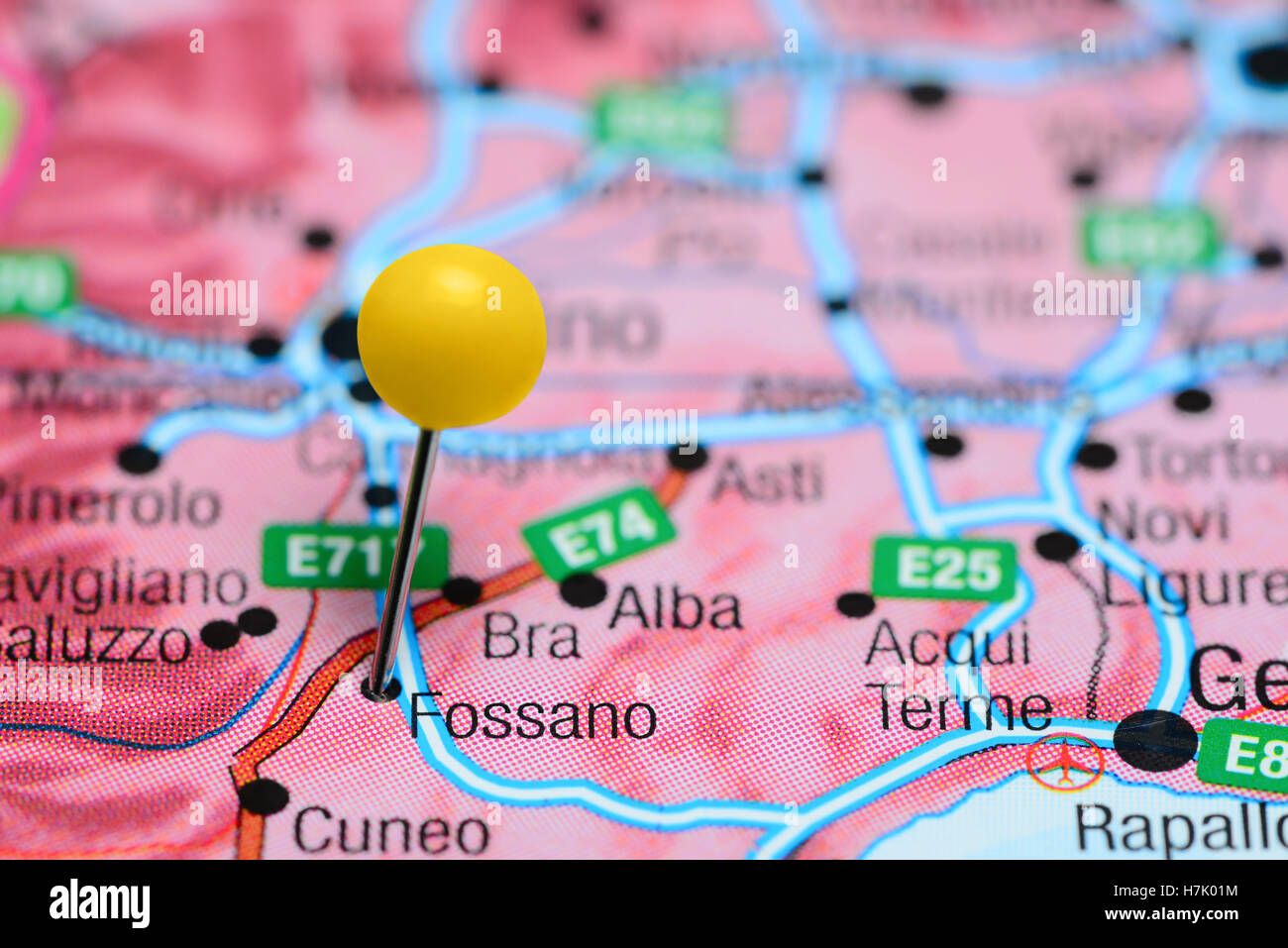 Fossano pinned on a map of Italy