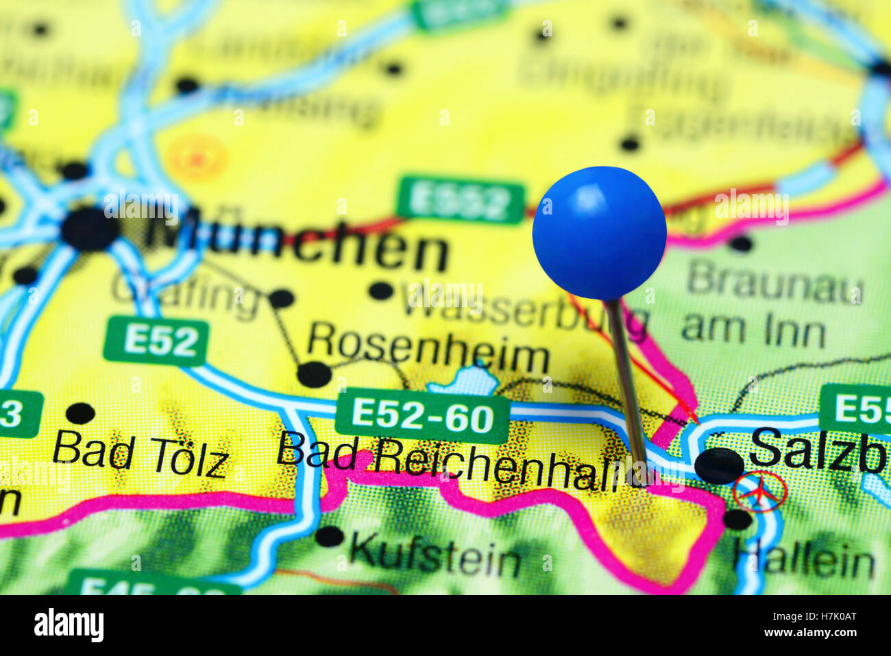 Bad Reichenhall pinned on a map of Germany Stock Photo