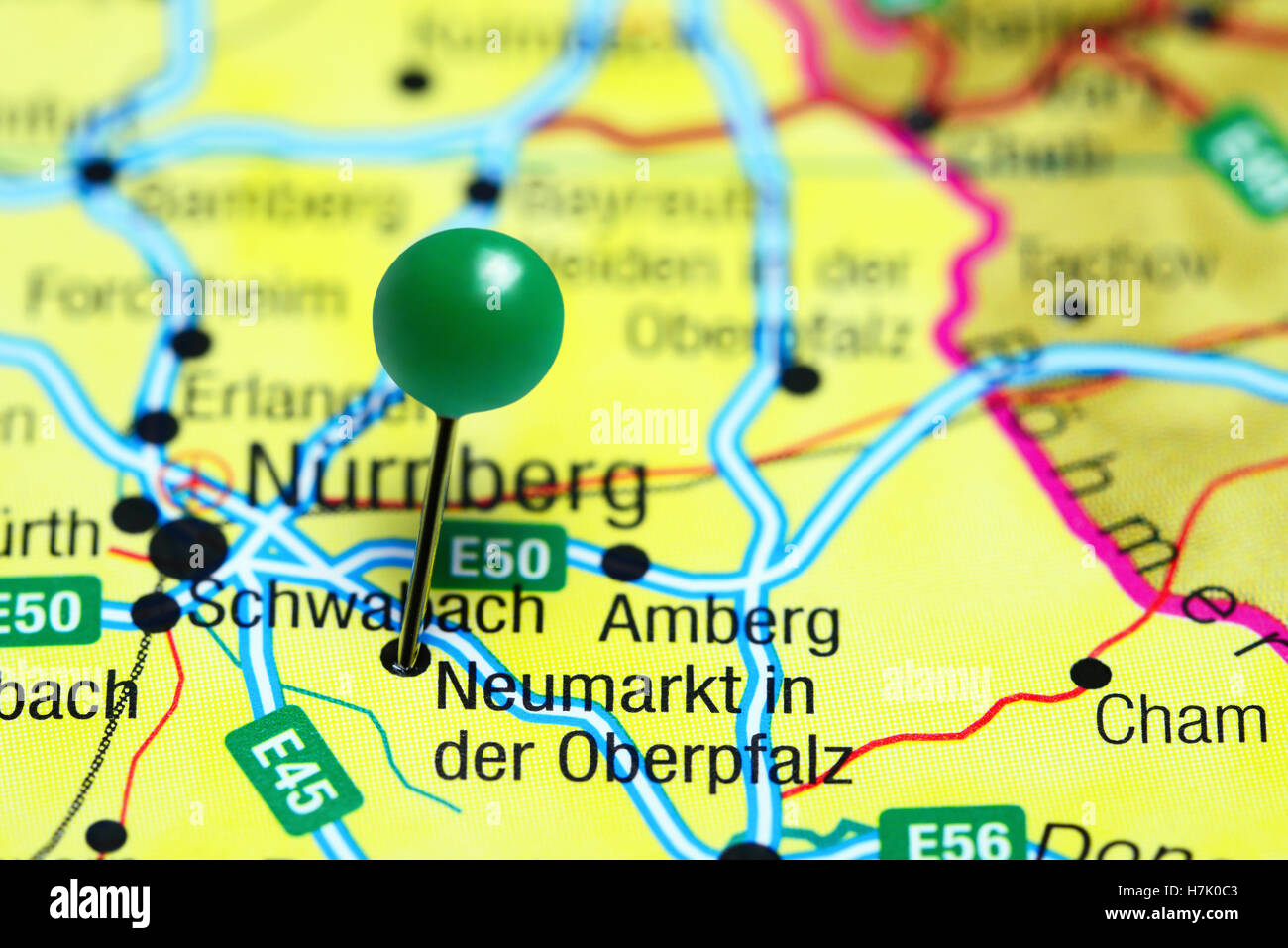 Neumarkt in der Oberpfalz pinned on a map of Germany Stock Photo