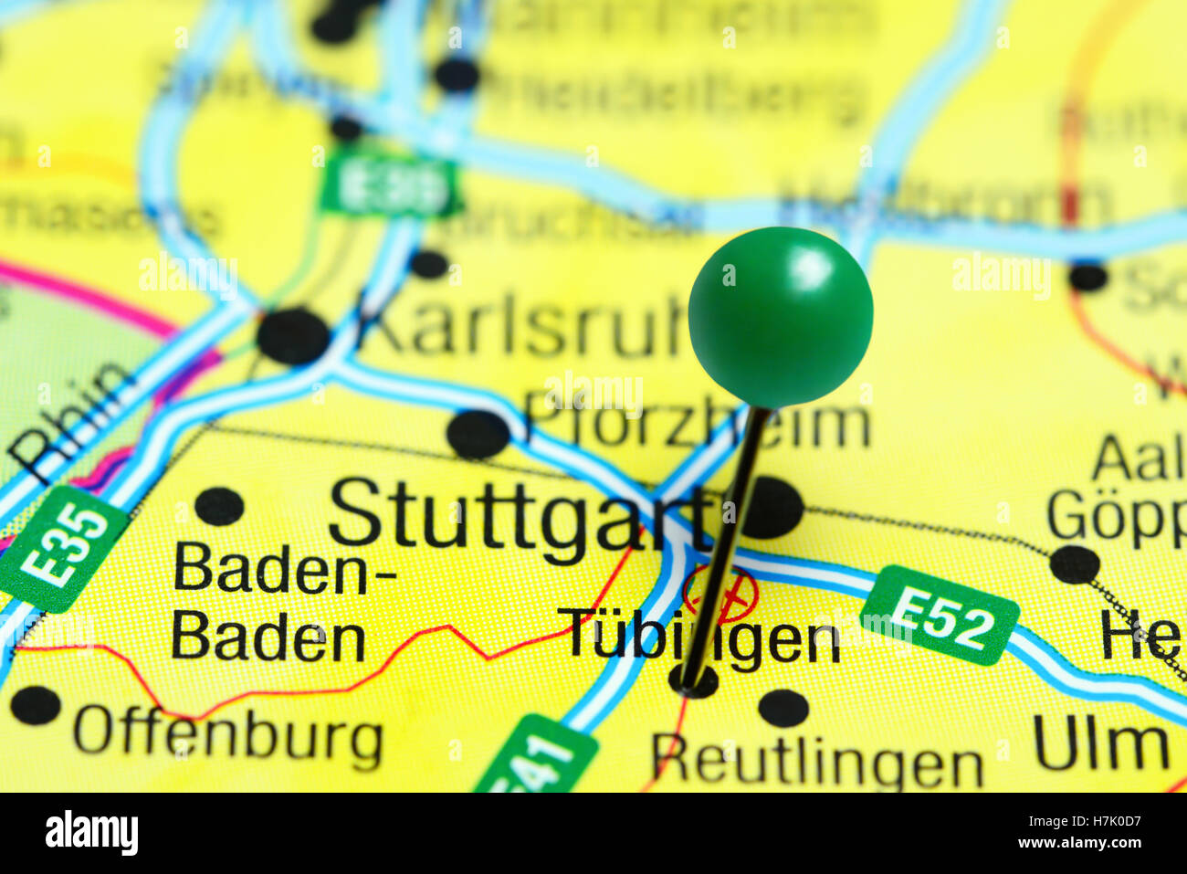 Tubingen pinned on a map of Germany Stock Photo