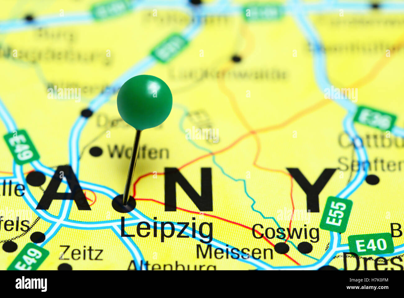 Leipzig pinned on a map of Germany Stock Photo - Alamy