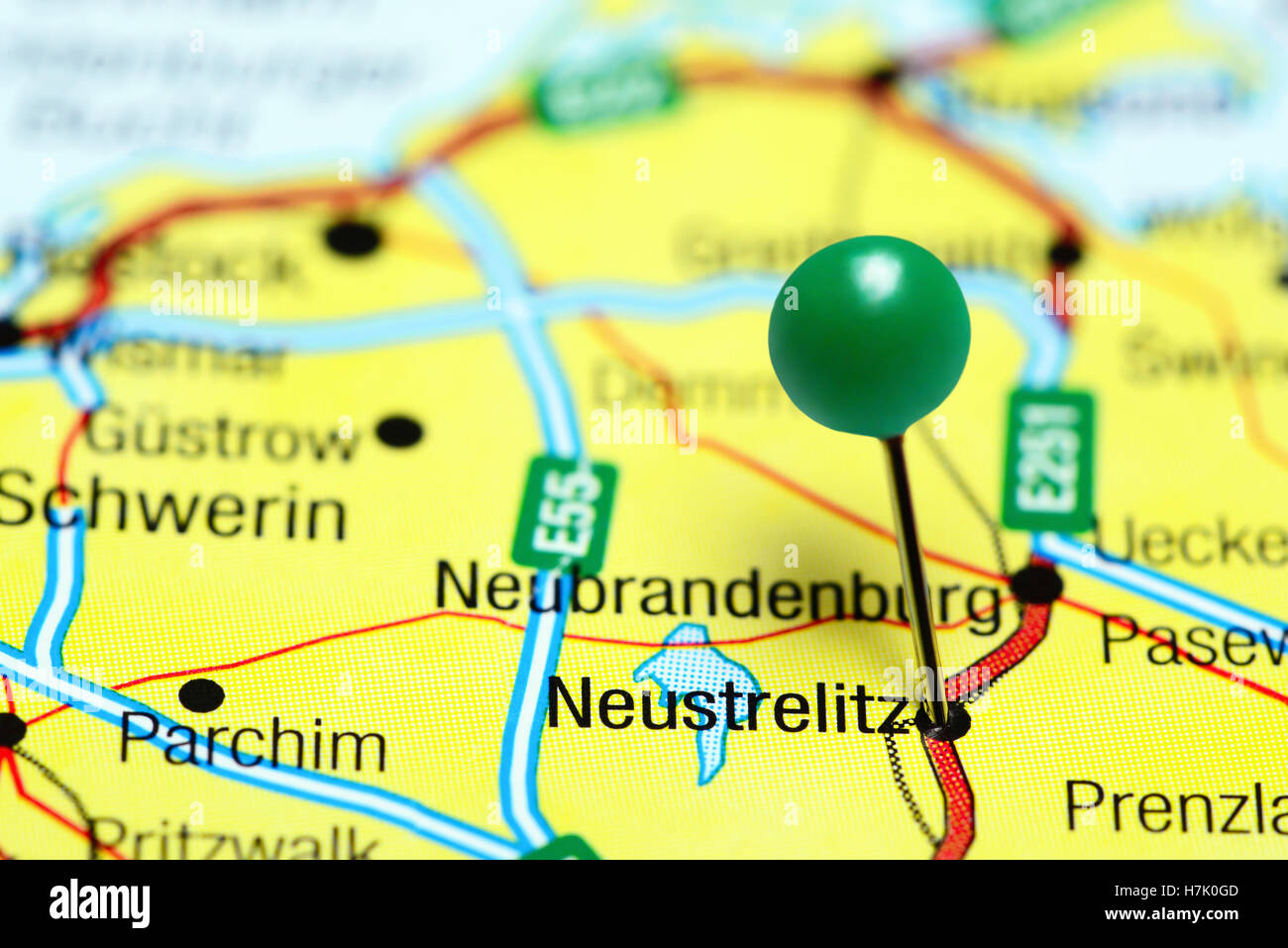 Neustrelitz pinned on a map of Germany Stock Photo - Alamy