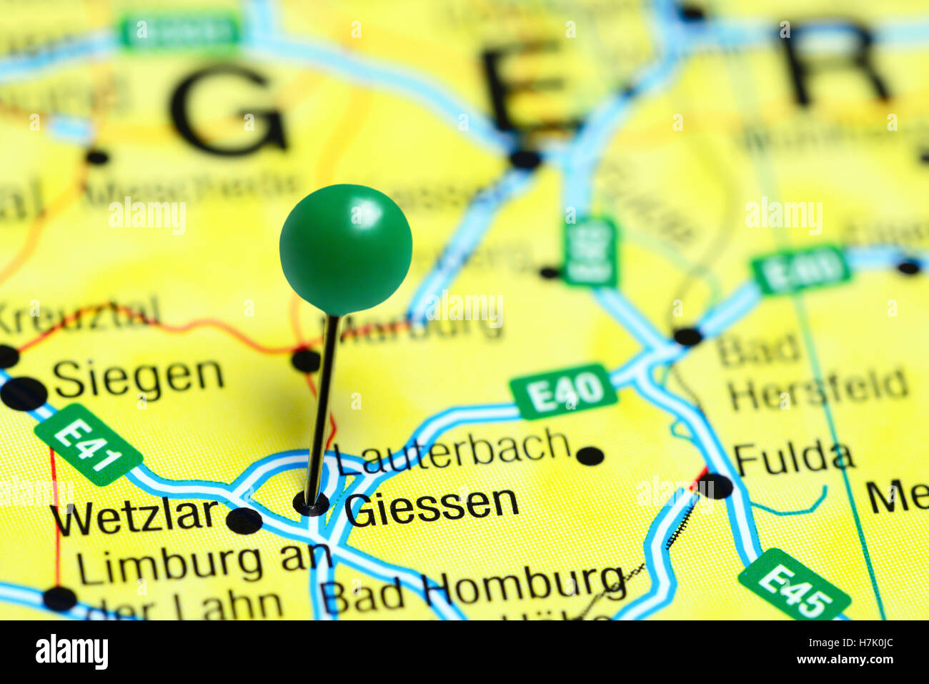 Giessen pinned on a map of Germany Stock Photo