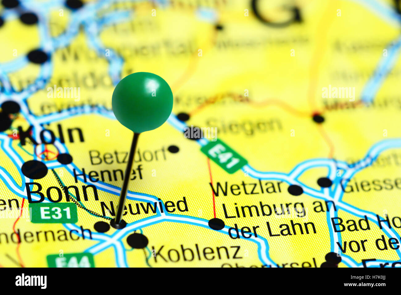 Neuwied pinned on a map of Germany Stock Photo