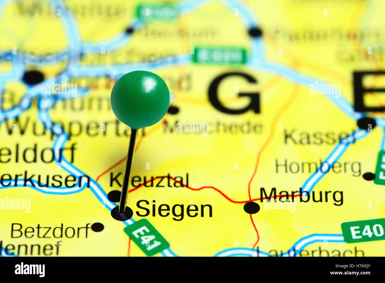 Siegen pinned on a map of Germany Stock Photo
