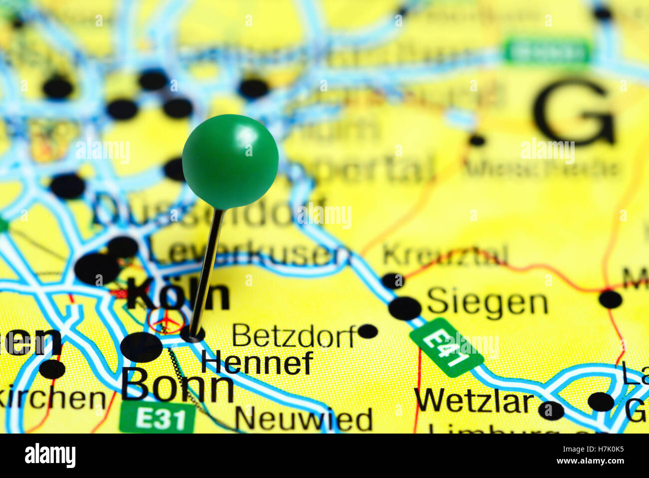 Hennef Pinned On A Map Of Germany Stock Photo Alamy