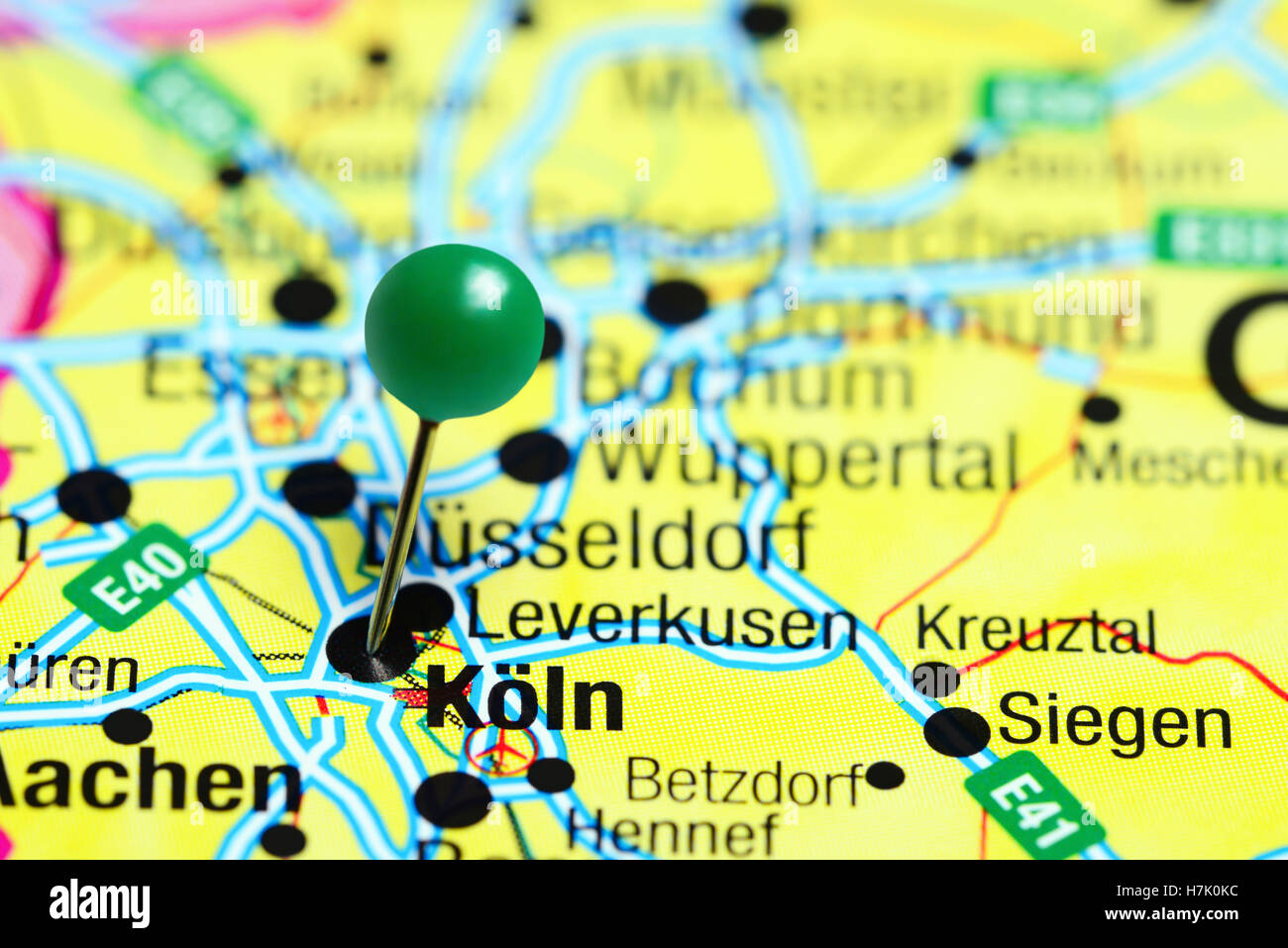Koln pinned on a map of Germany Stock Photo