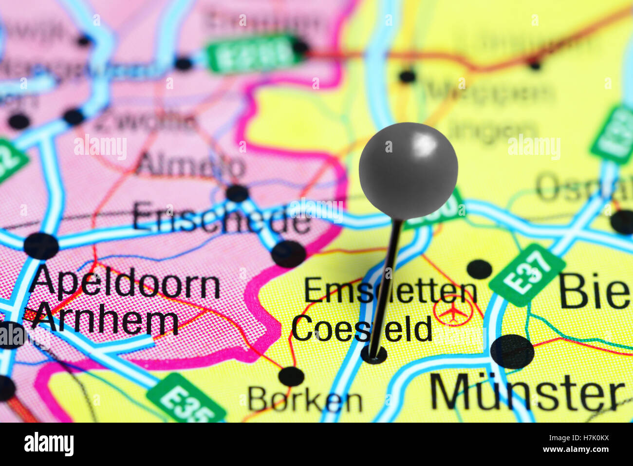 Coesfeld pinned on a map of Germany Stock Photo