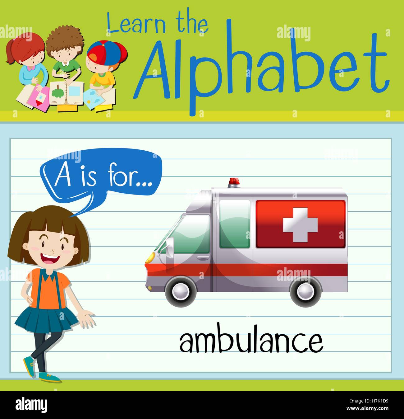 Flashcard letter A is for ambulance illustration Stock Vector Image ...