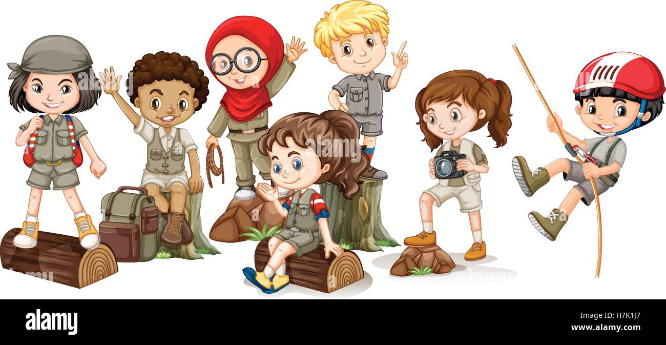 Boys and girls in camping outfit illustration Stock Vector Image & Art ...