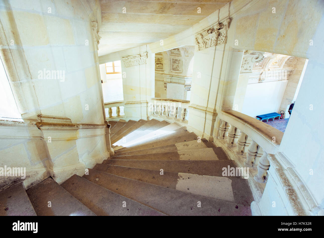 Looking down the double-helix staircase in Chateau Chambord in the Loire Valley, France Stock Photo