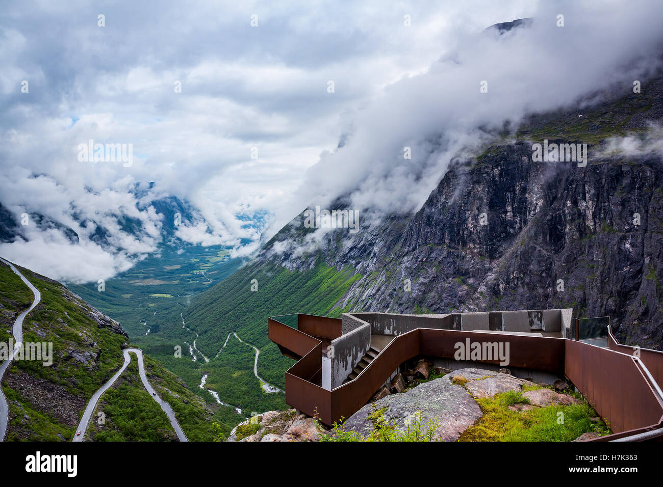 Troll road lookout observation deck view point beautiful nature norway. Stock Photo