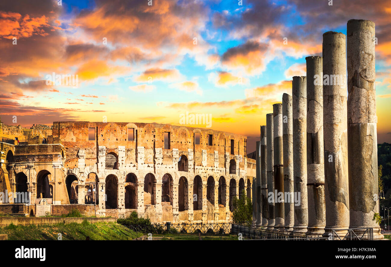 Great Colosseum over sunset, Rome, Italy Stock Photo