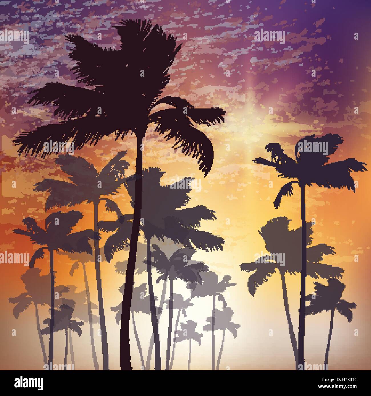 Romantic sunset sea palm Stock Vector Images - Alamy