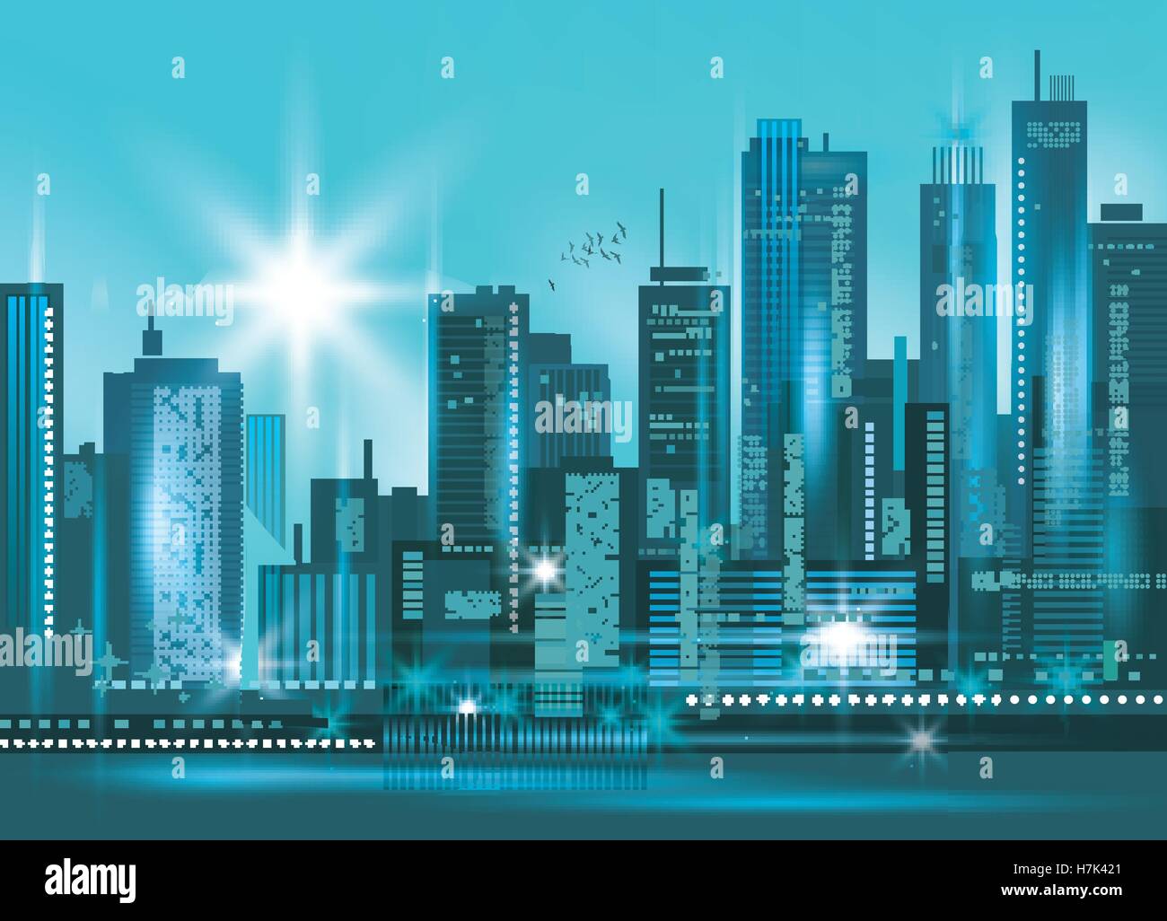 Modern night city skyline at night vector Stock Vector Image & Art - Alamy