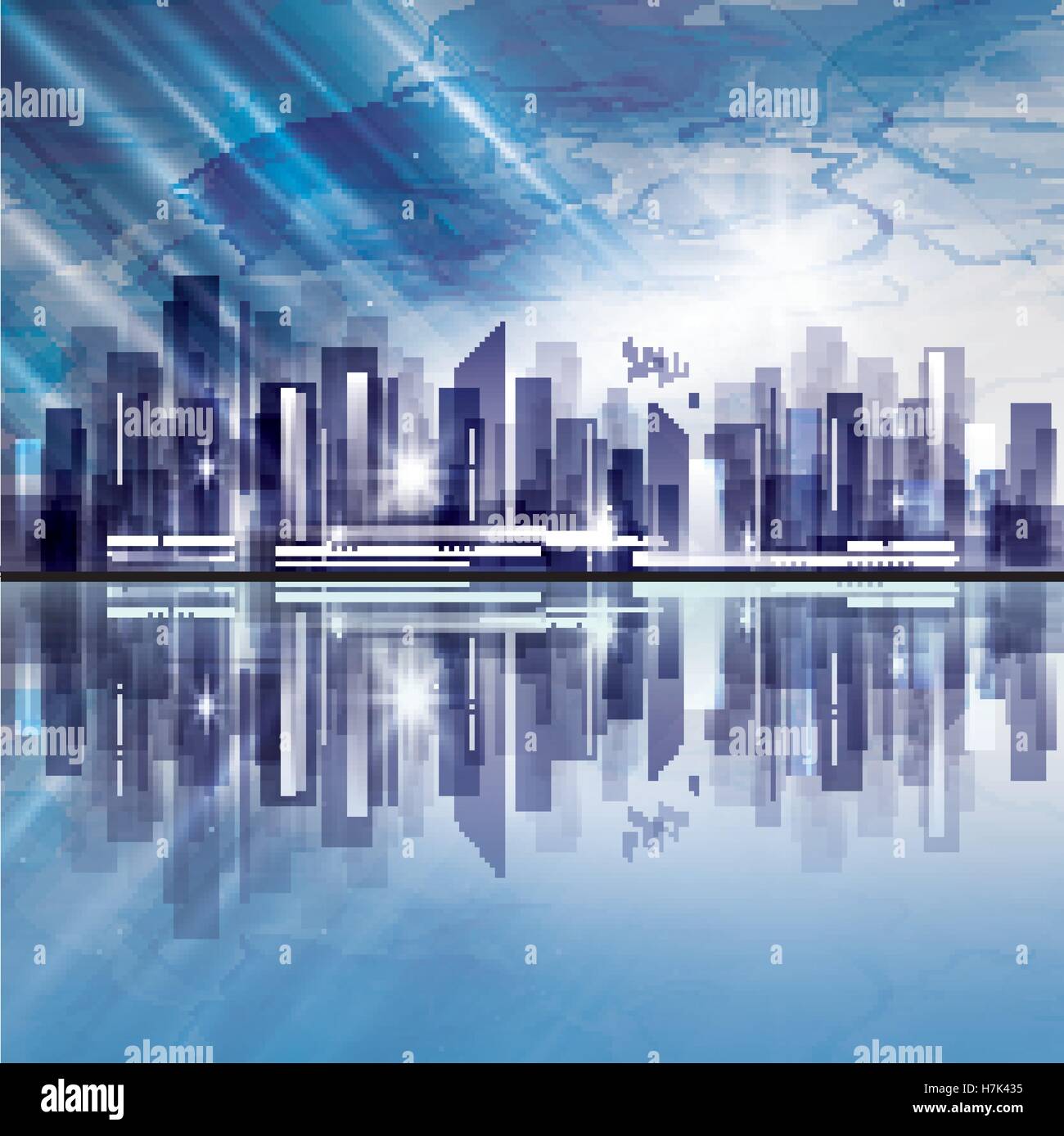Modern night city skyline at night, with cloudy sky and sunset Stock ...