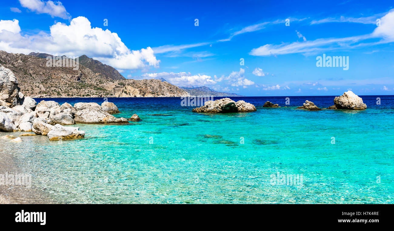 beautiful turquoise beaches of Greek islands - Karpathos, Apella beach Stock Photo