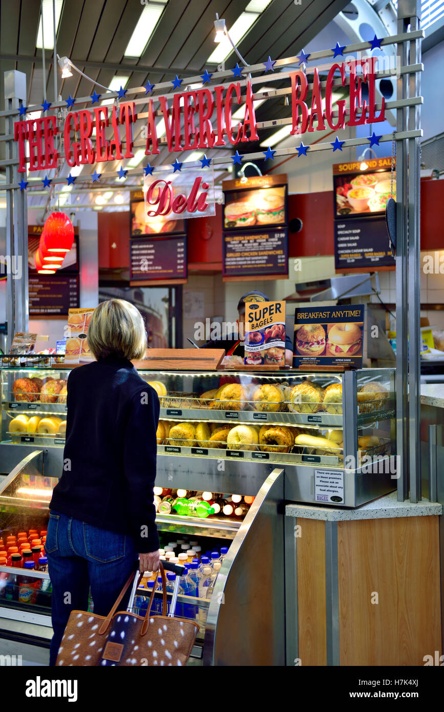 Bagel shop, one of many food stores in Chicago O'Hare International