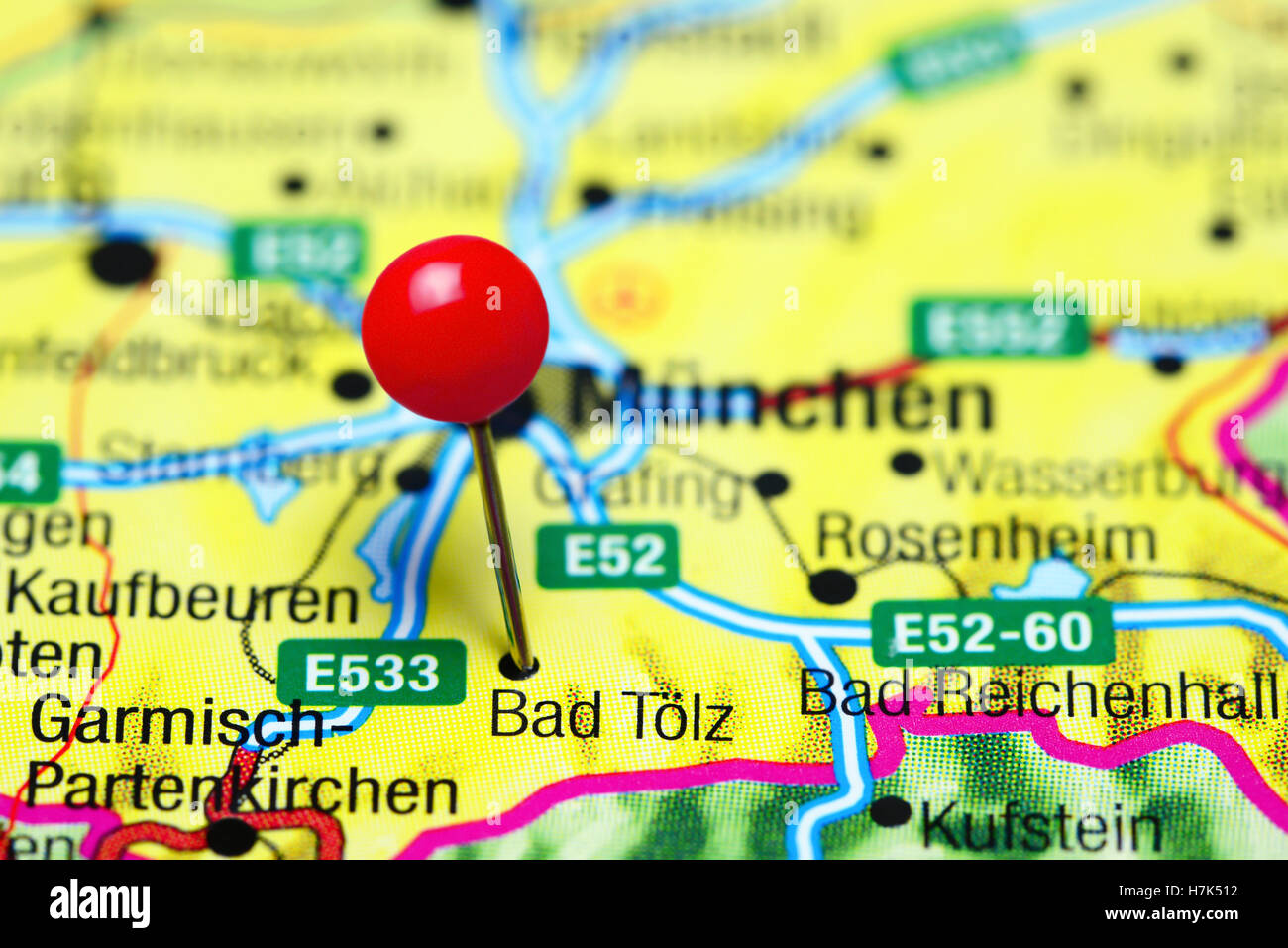 Bad Tolz pinned on a map of Germany Stock Photo