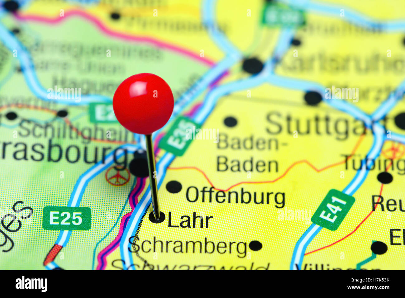 Lahr pinned on a map of Germany Stock Photo
