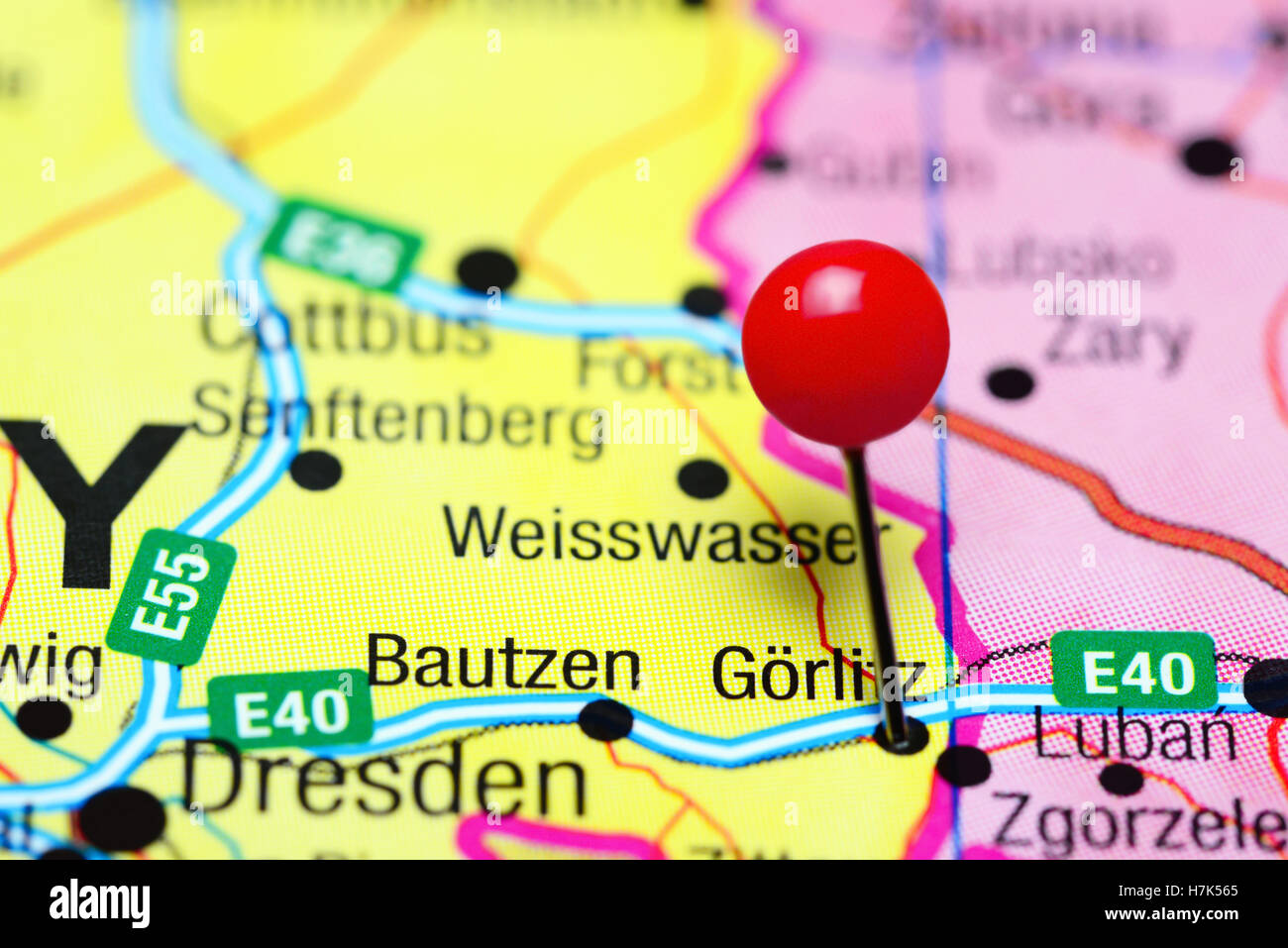 Gorlitz pinned on a map of Germany Stock Photo