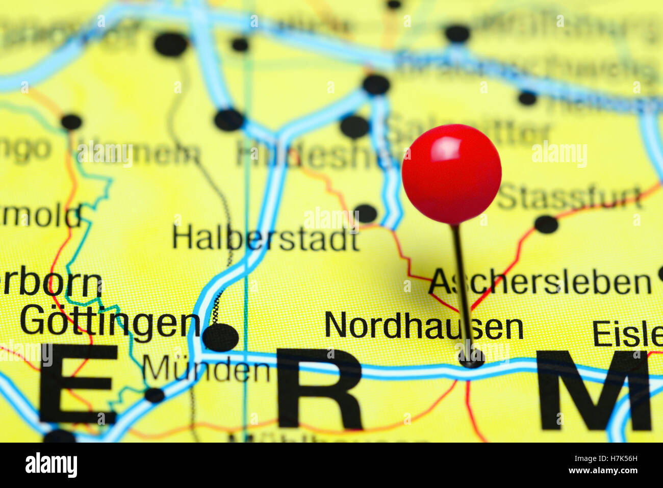 Nordhausen pinned on a map of Germany Stock Photo Alamy