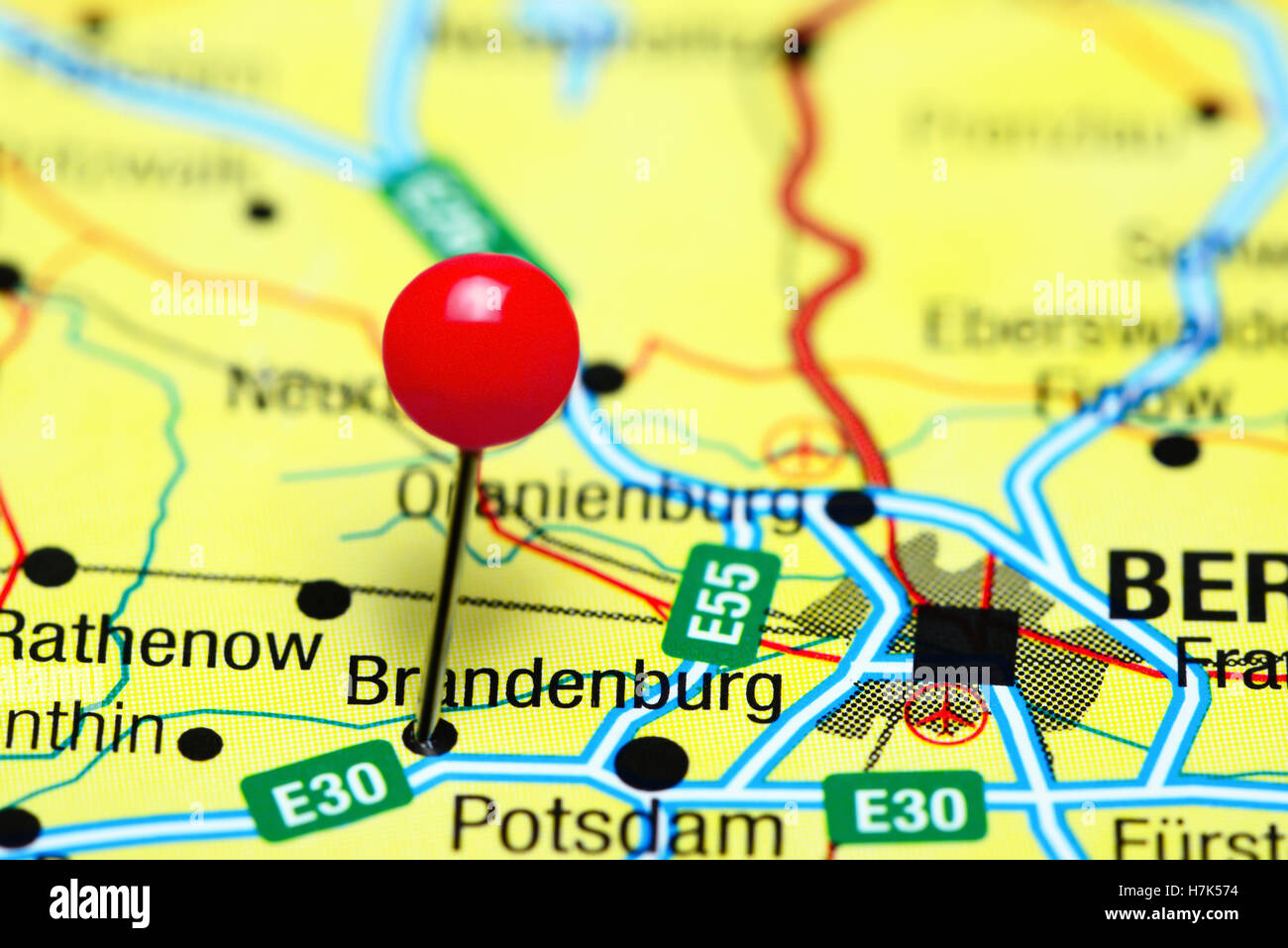 Brandenburg pinned on a map of Germany Stock Photo - Alamy