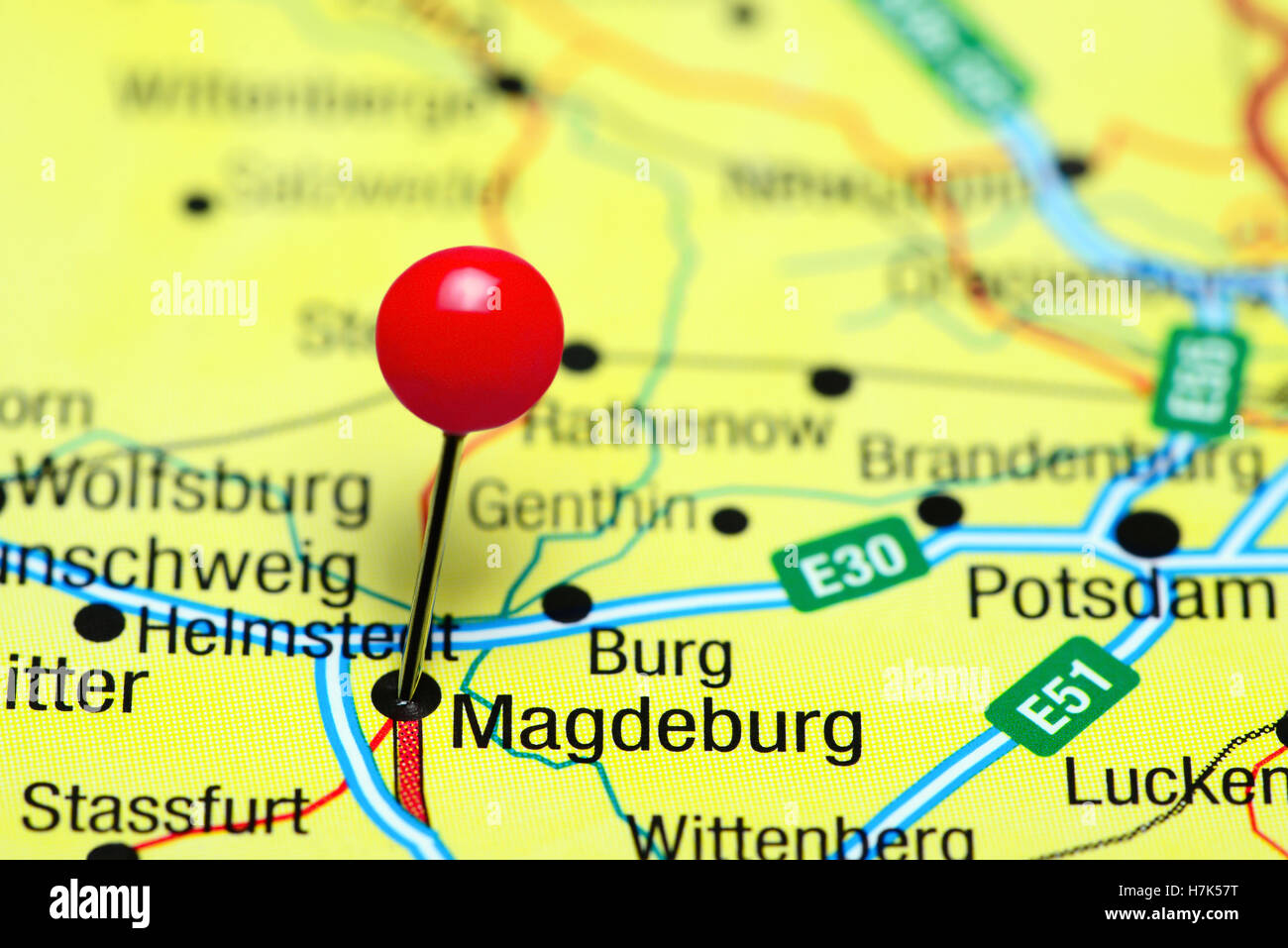 Magdeburg pinned on a map of Germany Stock Photo - Alamy