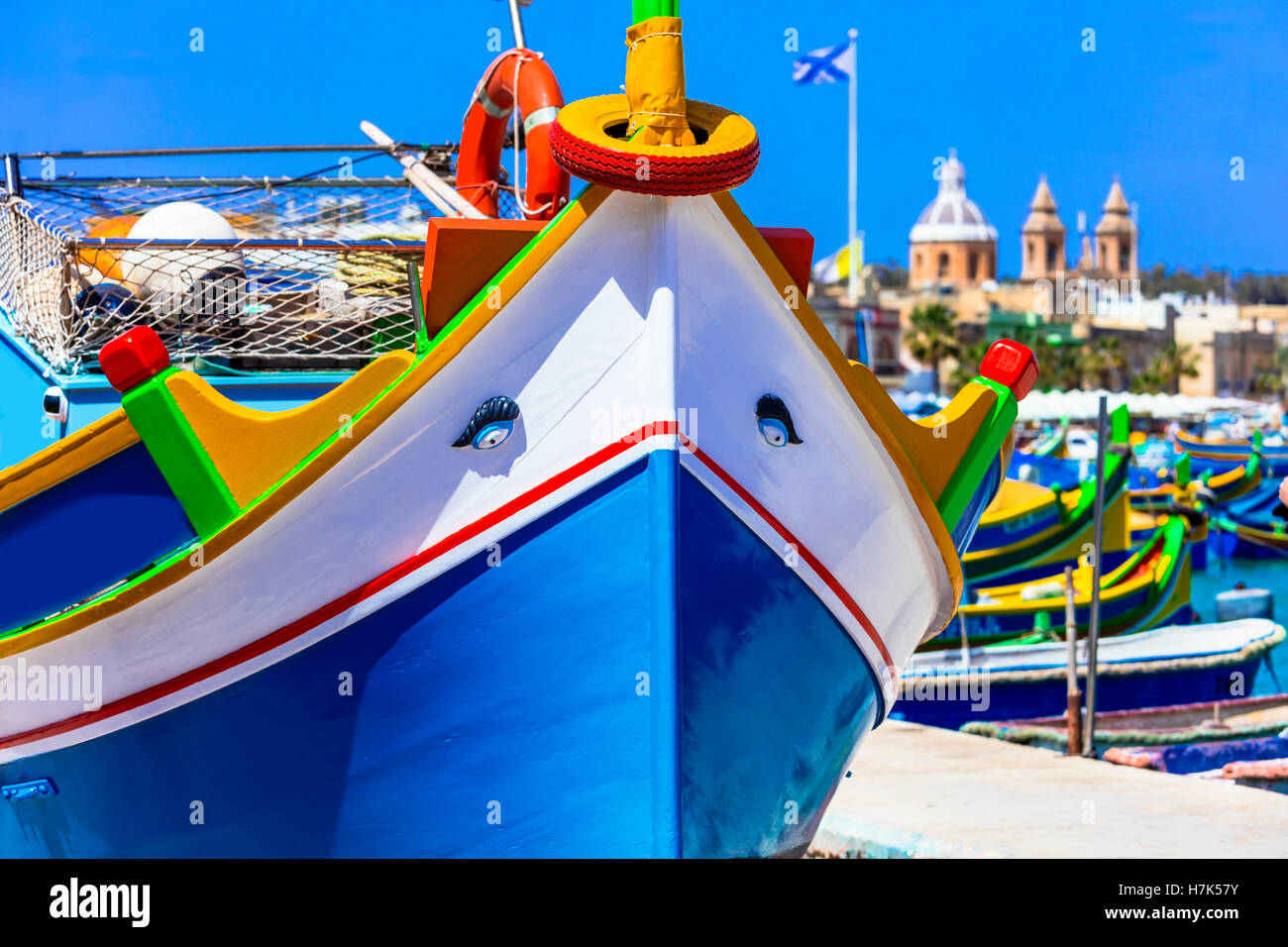 Traditional maltese luzzu boats malta hi-res stock photography and ...