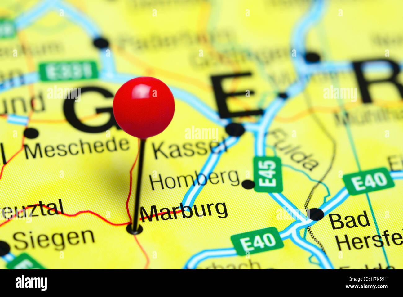 Marburg pinned on a map of Germany Stock Photo Alamy