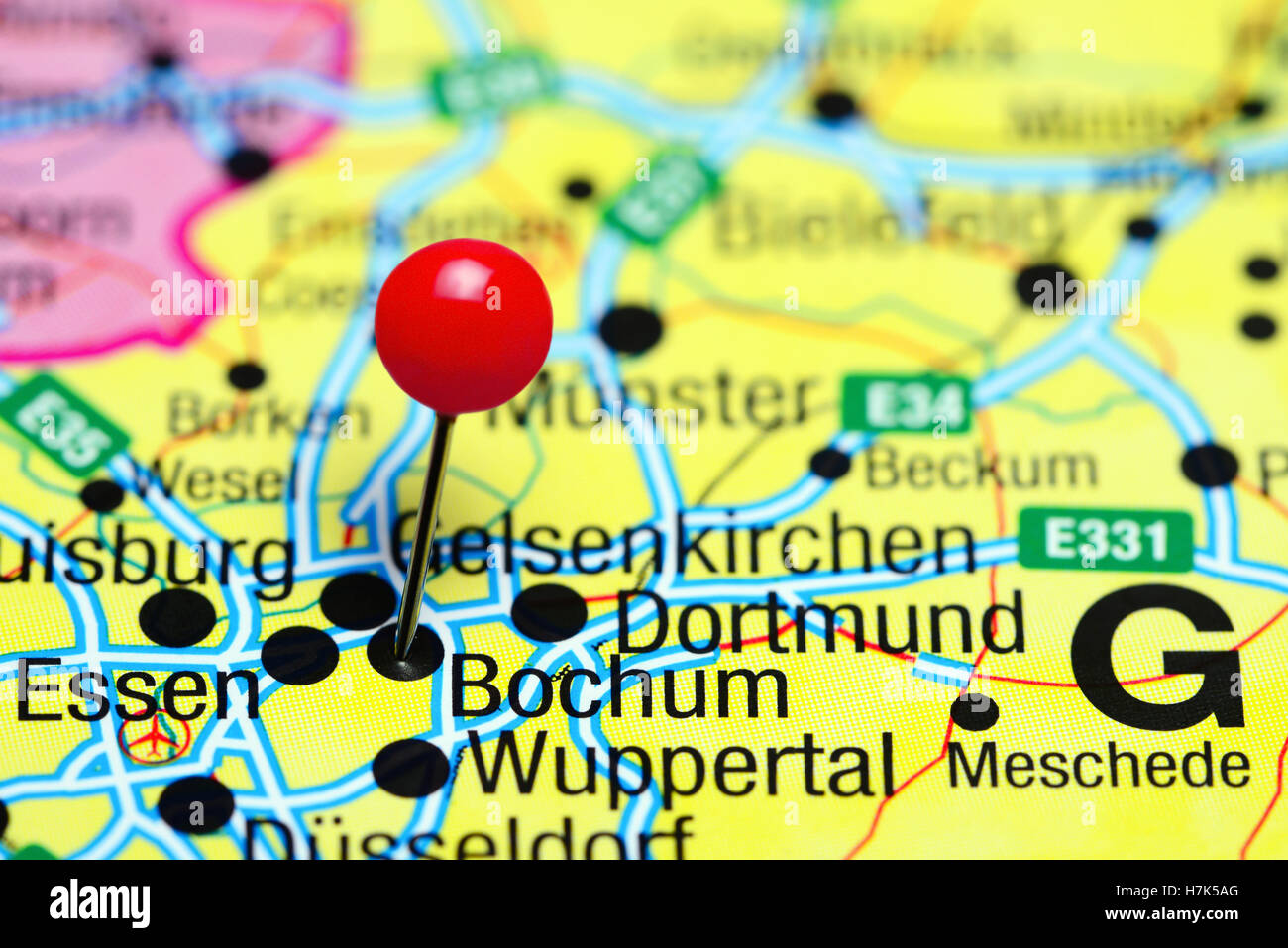Bochum pinned on a map of Germany Stock Photo