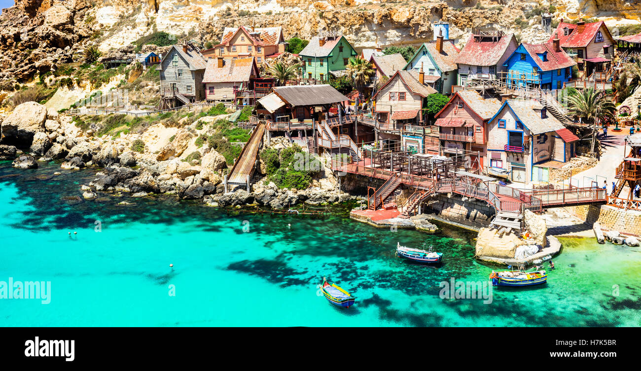 Malta - famous 'Popeye village', popular touristic attraction Stock Photo