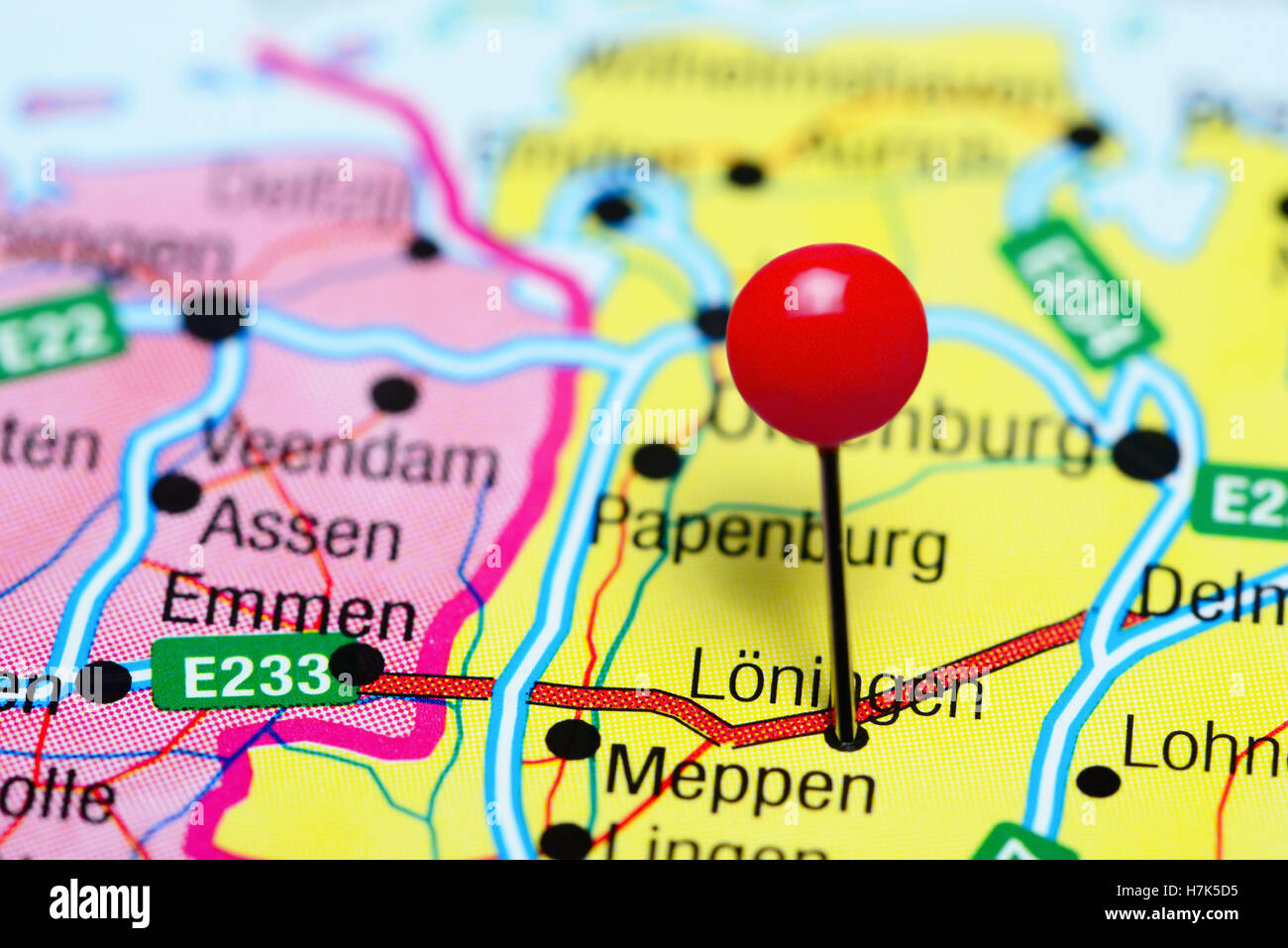 Loningen pinned on a map of Germany Stock Photo