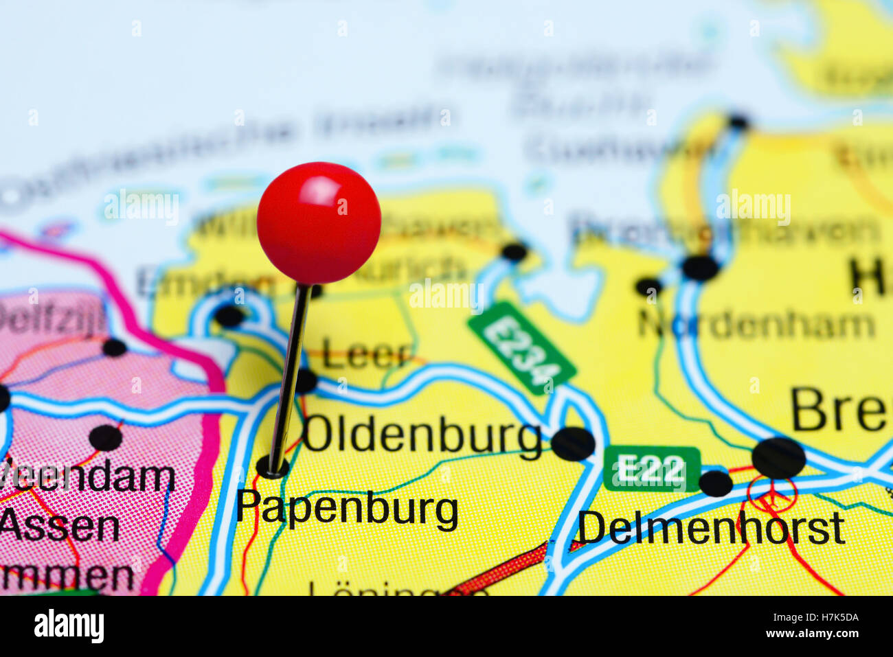 Papenburg pinned on a map of Germany Stock Photo