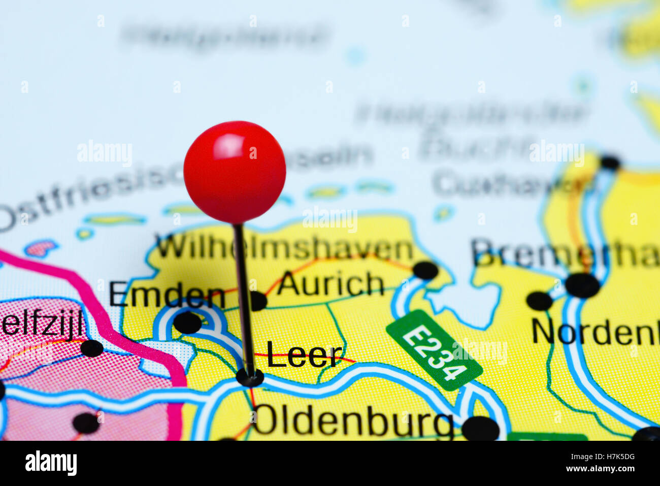 Leer pinned on a map of Germany Stock Photo